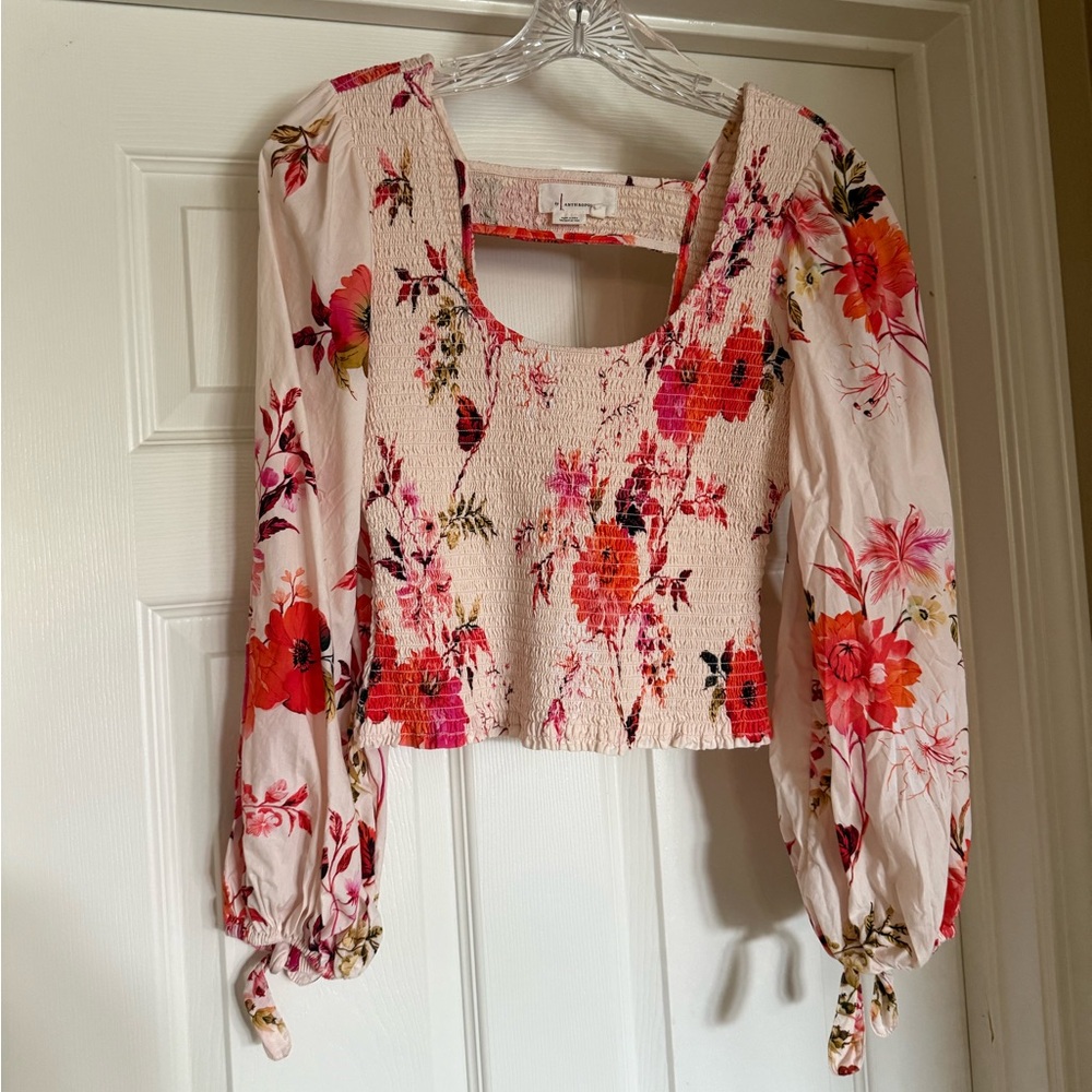 Anthropologie Floral Smocked Top - Pink and Coral New without tag